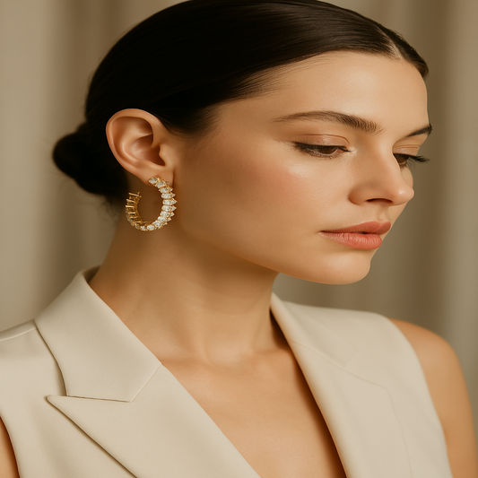 Radiant Baguette-Cut Gold Hoop Earrings