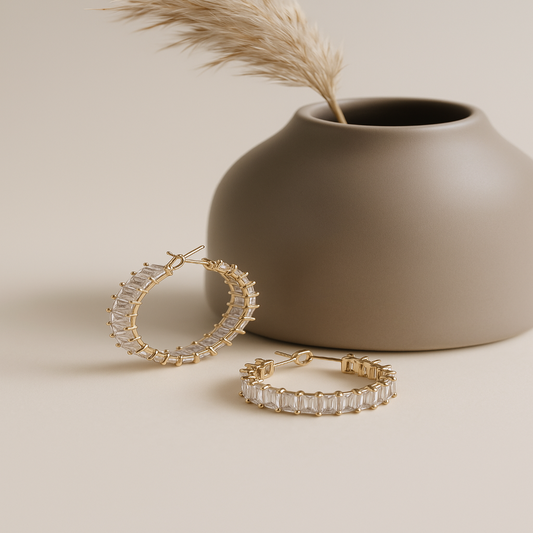 Radiant Baguette-Cut Gold Hoop Earrings